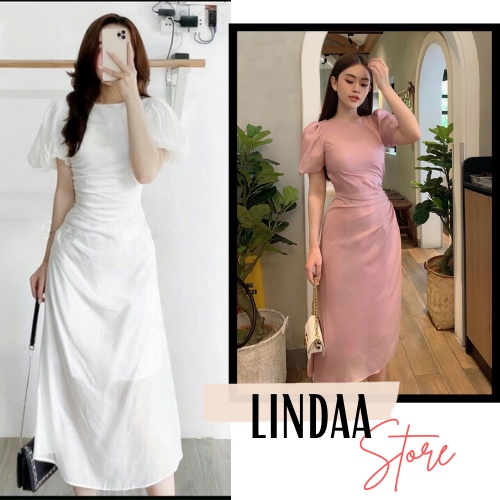 ĐẦM DỰ TIỆC MIDI ÁNH KIM NHÚN HÔNG