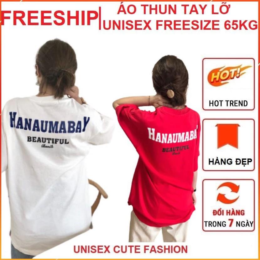 Áo thun tay lỡ HANAUMABAY nam nữ, áo phông form rộng Unisex phong cách Ulzzang, chất cotton siêu đẹp 3 màu