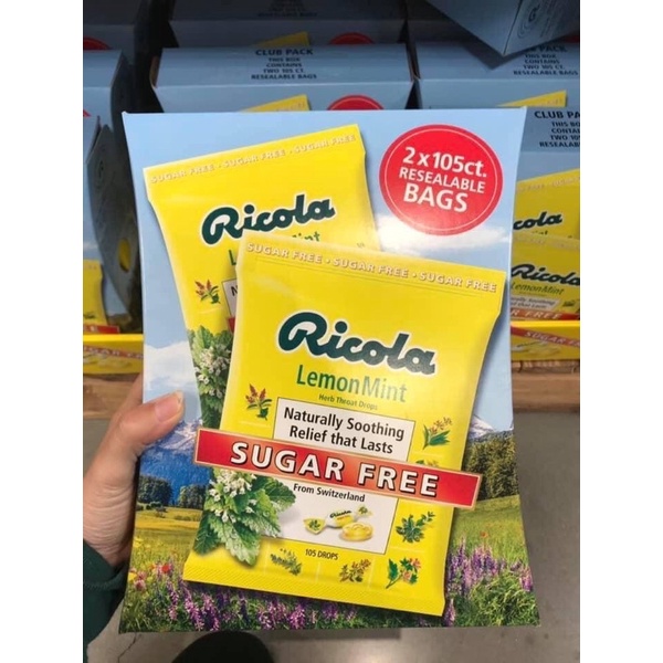 KẸO NGẬM THÔNG CỔ RICOLA RICOLA LEMON MINT SUGAR FREE 130 VIÊN