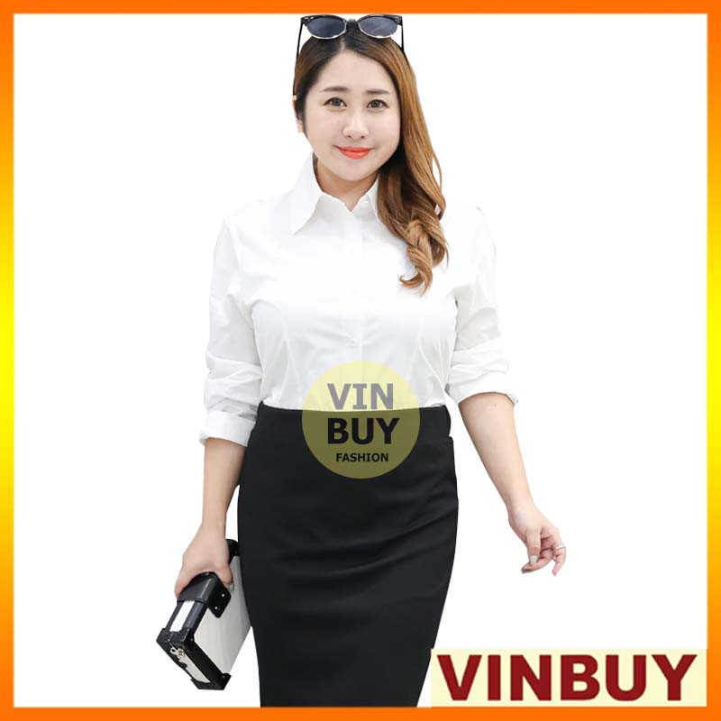 Áo sơ mi trắng bigsize nữ cao cấp VINBUY form rộng lên đến 100kg, chất vải mềm mại, dày dặn, đường may chắc chắn