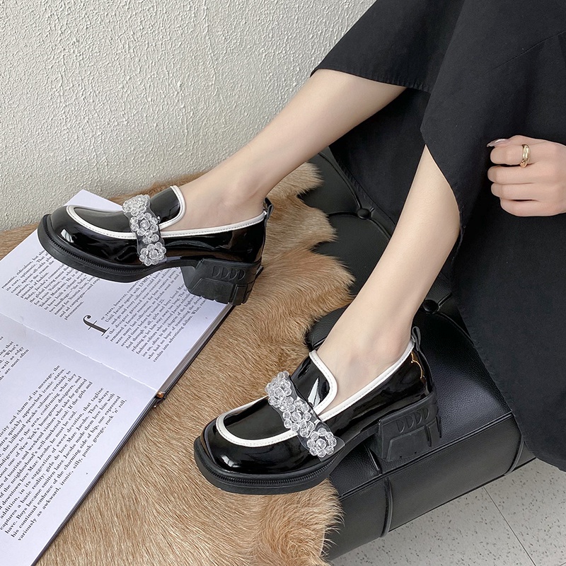 New single-layer shoes women's low-top shoes Korean style fashionable student round head thick heel 67hU