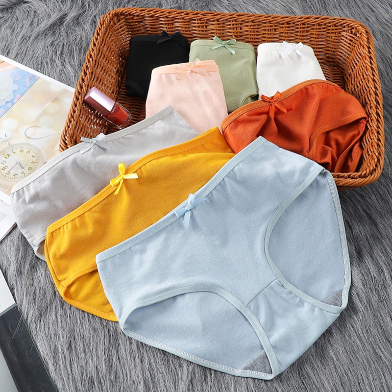 Quần lót ECMLN mềm mại co giãn màu trơn đính nơ phong cách Nhật Bản dành cho nữ