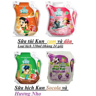 SỮA CHUA UỐNG LIF KUN TÚI THẦN KỲ VỊ NHO/CAM/DÂU/SOCOLA (24 TÚI*110ML)MIX ĐỦ VỊ