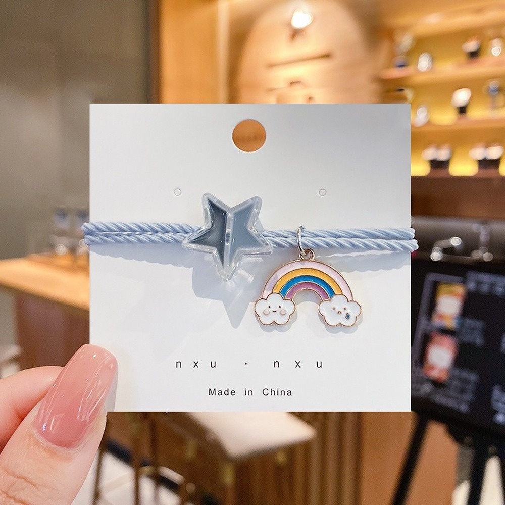 Dây Cột Tóc Cao Su Co Giãn Đính Hình Ngôi Sao Màu Cầu Vồng Bằng Hợp Kim Phong Cách Hàn Quốc