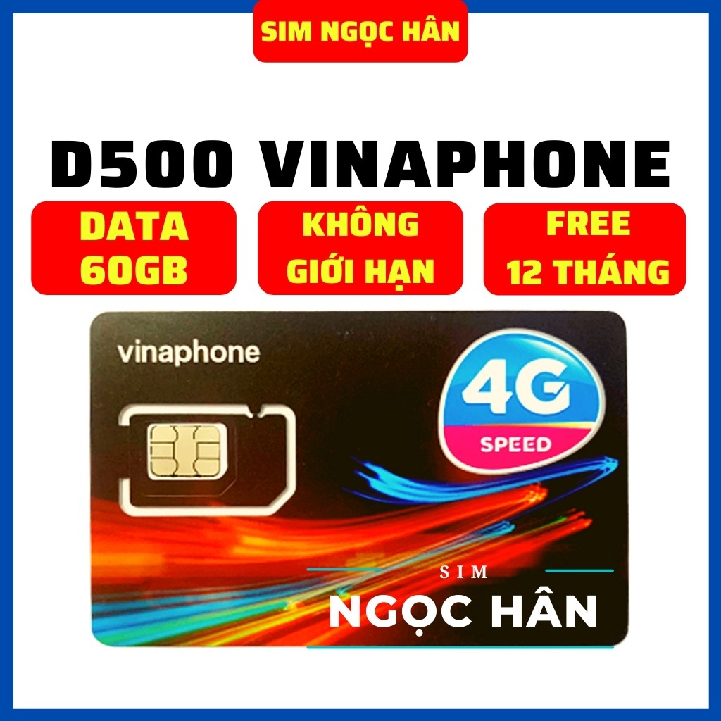 Sim Vinaphone D500 Trọn Gói 1 NĂM - DATA 4G 60GB/ NĂM ( 5GB/ THÁNG ) - TỐC ĐỘ CAO - XÀI THẢ GA - SIM NGỌC HÂN