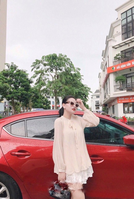 HÀNG LOẠI 1 Áo Sơ Mi Nữ Xếp Ly Nơ Cổ Siêu Xinh , Áo Kiểu Nữ Dáng Thụng Tay Bồng Nhẹ