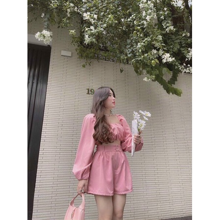 [Sale 9.9 free ship mẫu mới] Set bộ 2 món siêu đẹp với áo kiểu nữ croptop dài tay kèm quần short nữ lưng cao cá tính