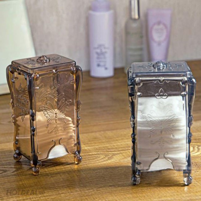 Hộp đựng bông tẩy trang vintage chống bụi có nắp