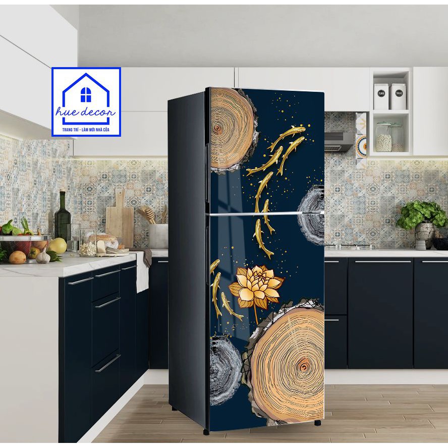 Decal dán tủ lạnh Cá Chép Vàng HUE DECOR phù hợp với mọi không gian-Chống nước, làm mới ngồi nhà