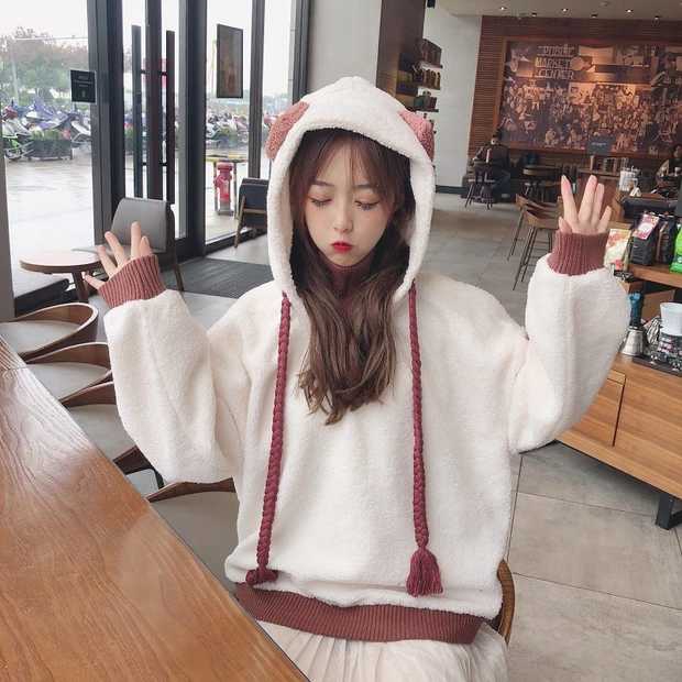 Áo Hoodie Len Cừu Tay Dài Dáng Rộng Thêu Họa Tiết Xinh Xắn Phong Cách Hàn Quốc Cho Nữ | BigBuy360 - bigbuy360.vn