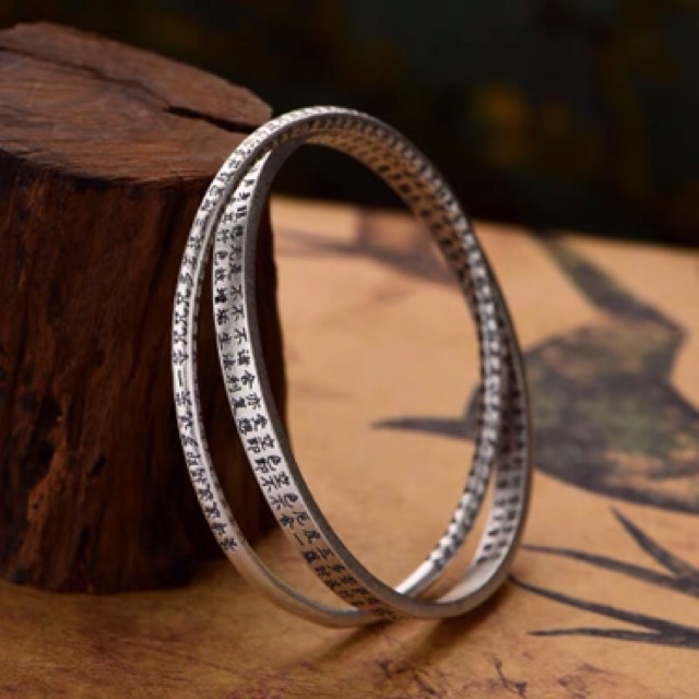 Vòng tay Bạc S999 Khắc Bát Nhã Tâm Kinh Phật Giáo - VT259