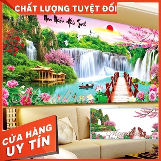 Tranh đính đá phong cảnh làng quê khổ lớn 200x95cm, 160x75cm, 130x65cm