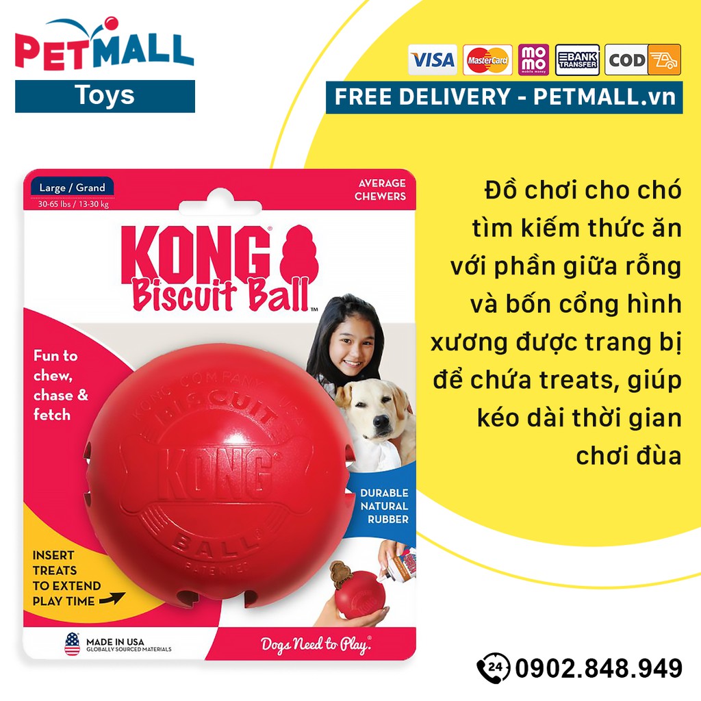 Đồ chơi banh Kong Biscuit Ball Large - Cho chó 13-30kg, có thể nhét treats Petmall