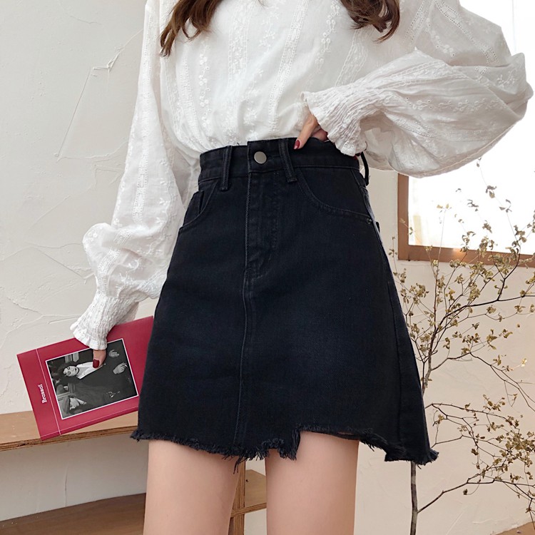  Xiaozhainv Chân Váy Denim Lưng Cao Dáng Chữ A Phong Cách Hàn Quốc Nữ Tính | BigBuy360 - bigbuy360.vn
