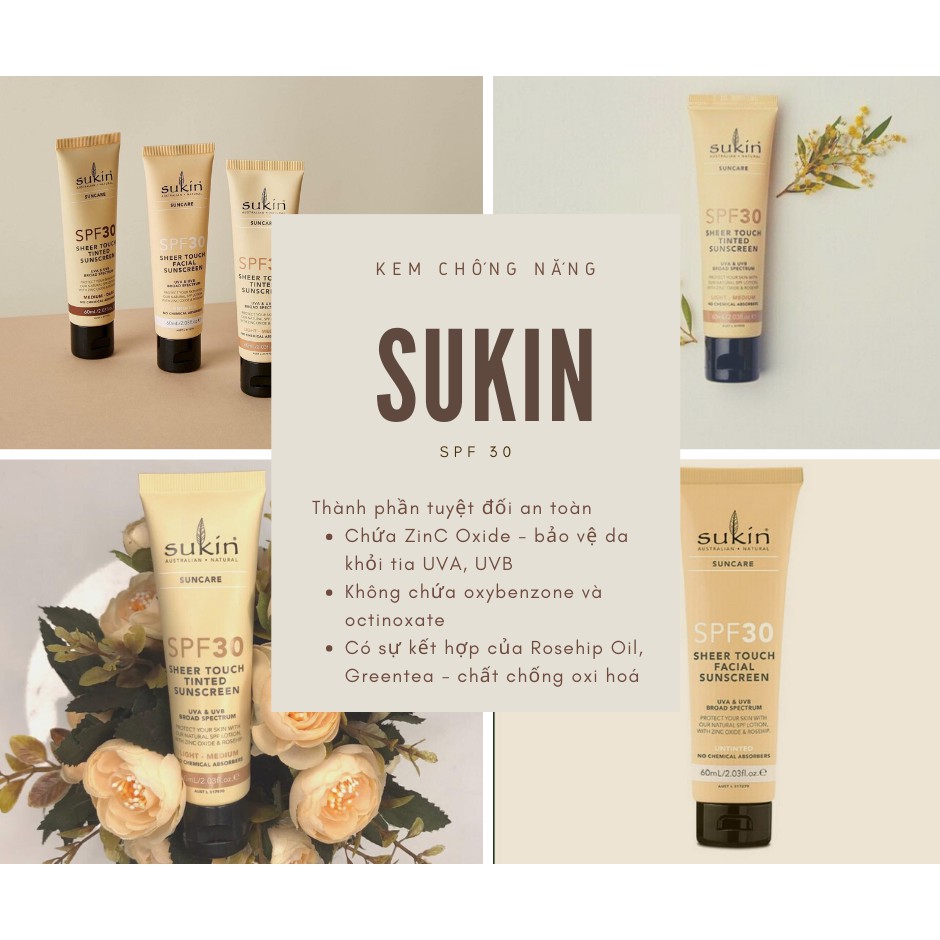 Kem chống nắng trắng da Sukin SPF 30 Tinted Light/Medium Sunscreen Lotion