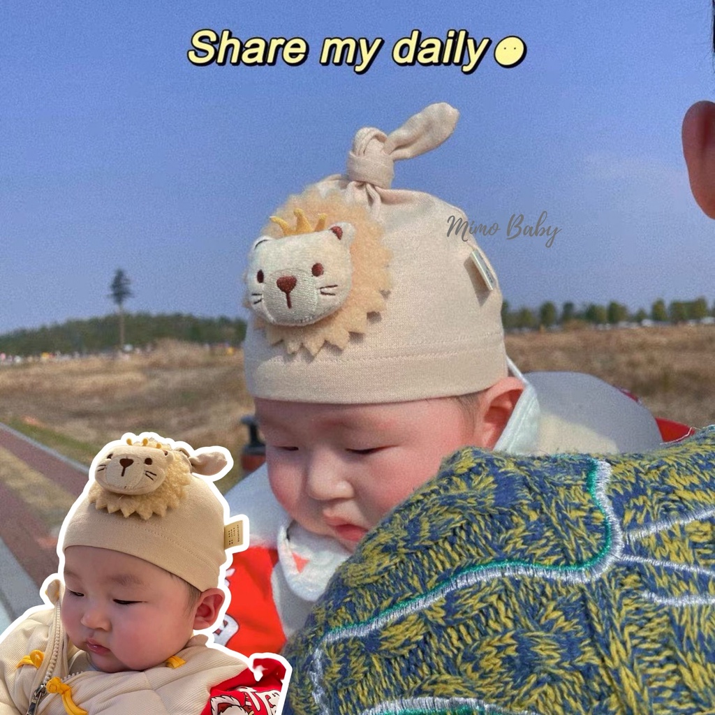 Mũ cotton thắt nút hình sư tử, hình hổ đáng yêu cho bé sơ sinh 5-9kg Mimo baby MD27