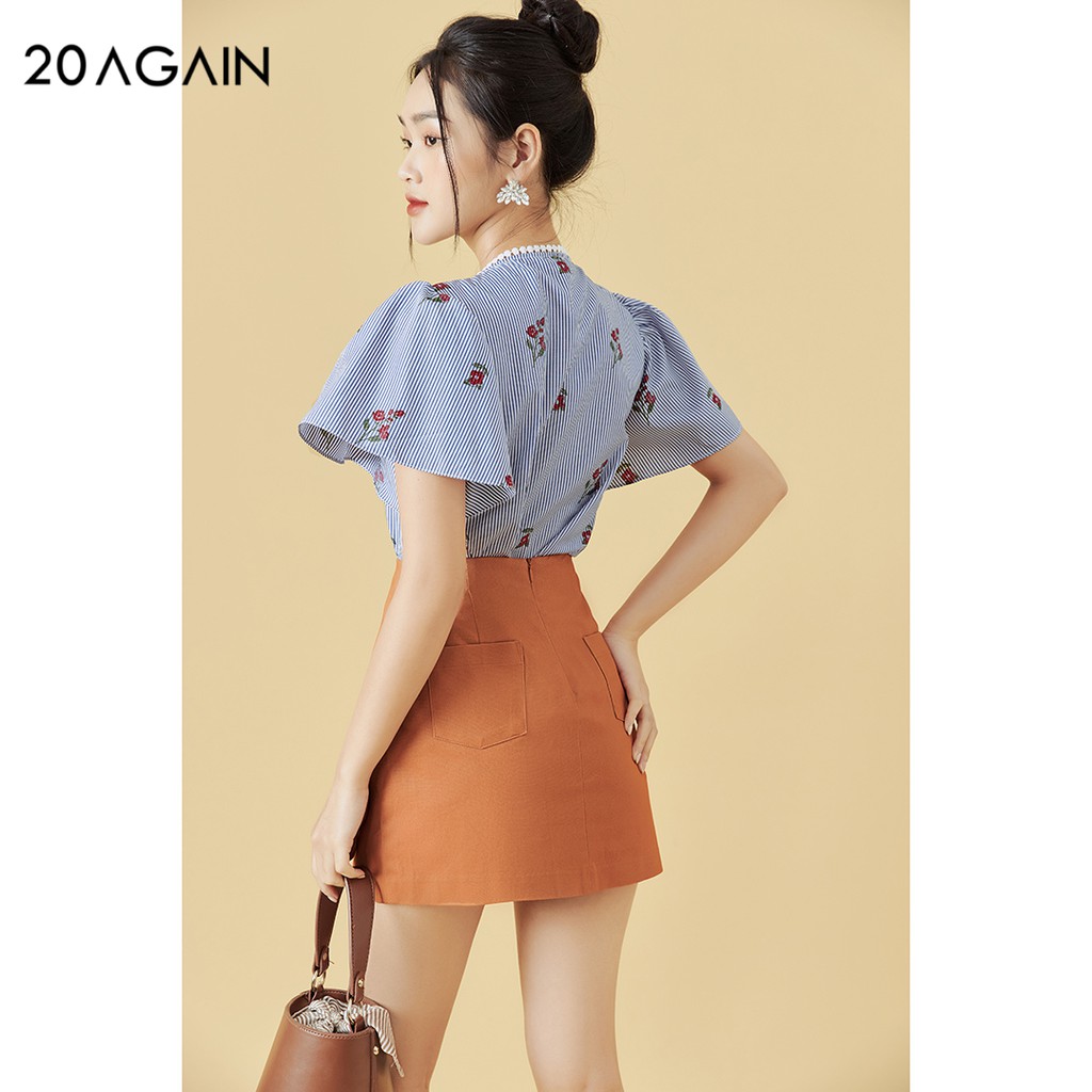 Áo sơ mi nữ tay xòe 20AGAIN, họa tiết xanh kẻ trẻ trung, thoáng mát, thấm mồ hôi ASW1146 | BigBuy360 - bigbuy360.vn