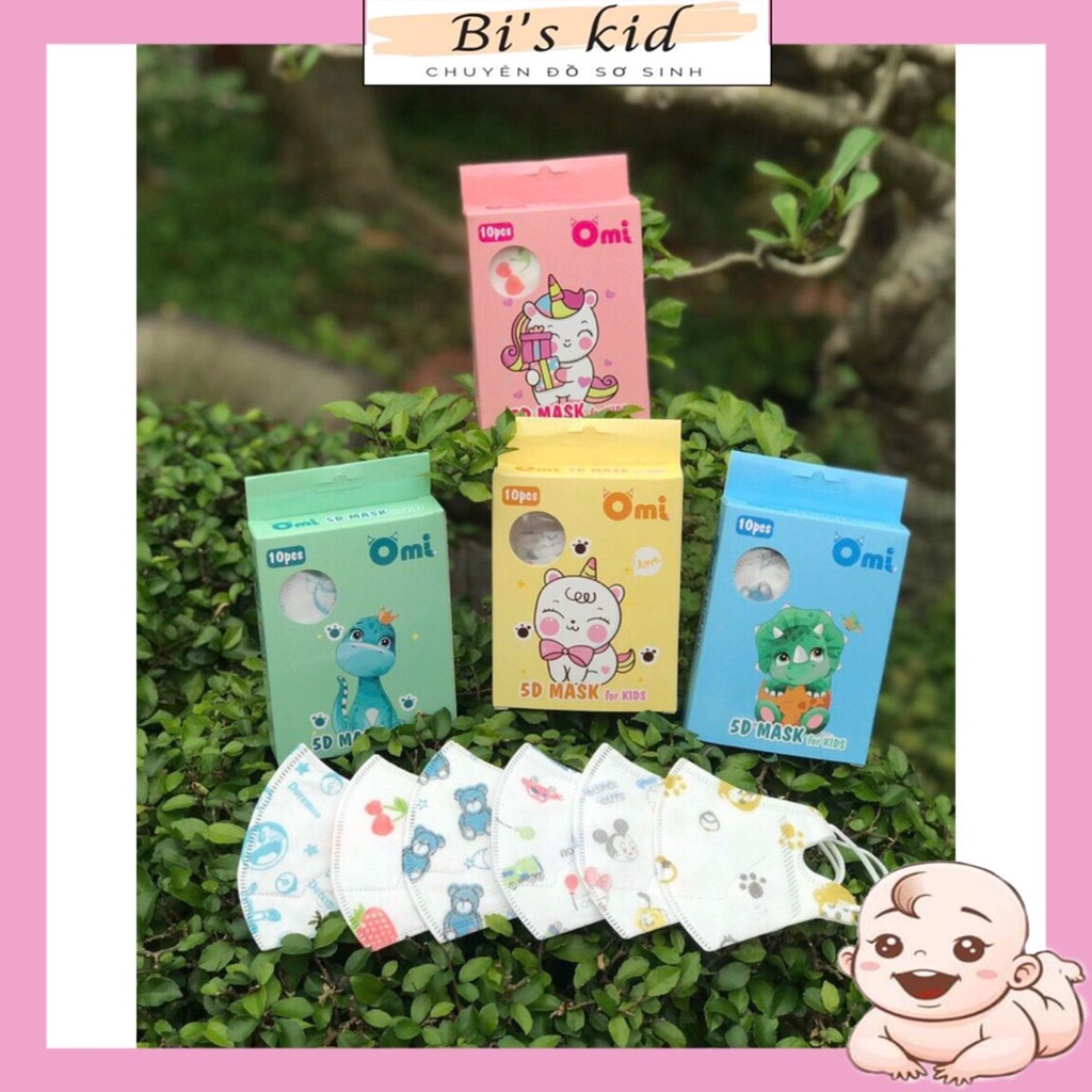 [Hàng mới về] Hộp 10 cái Khẩu trang giấy OMI - 5D cho bé từ 6 tháng đến 3 tuổi
