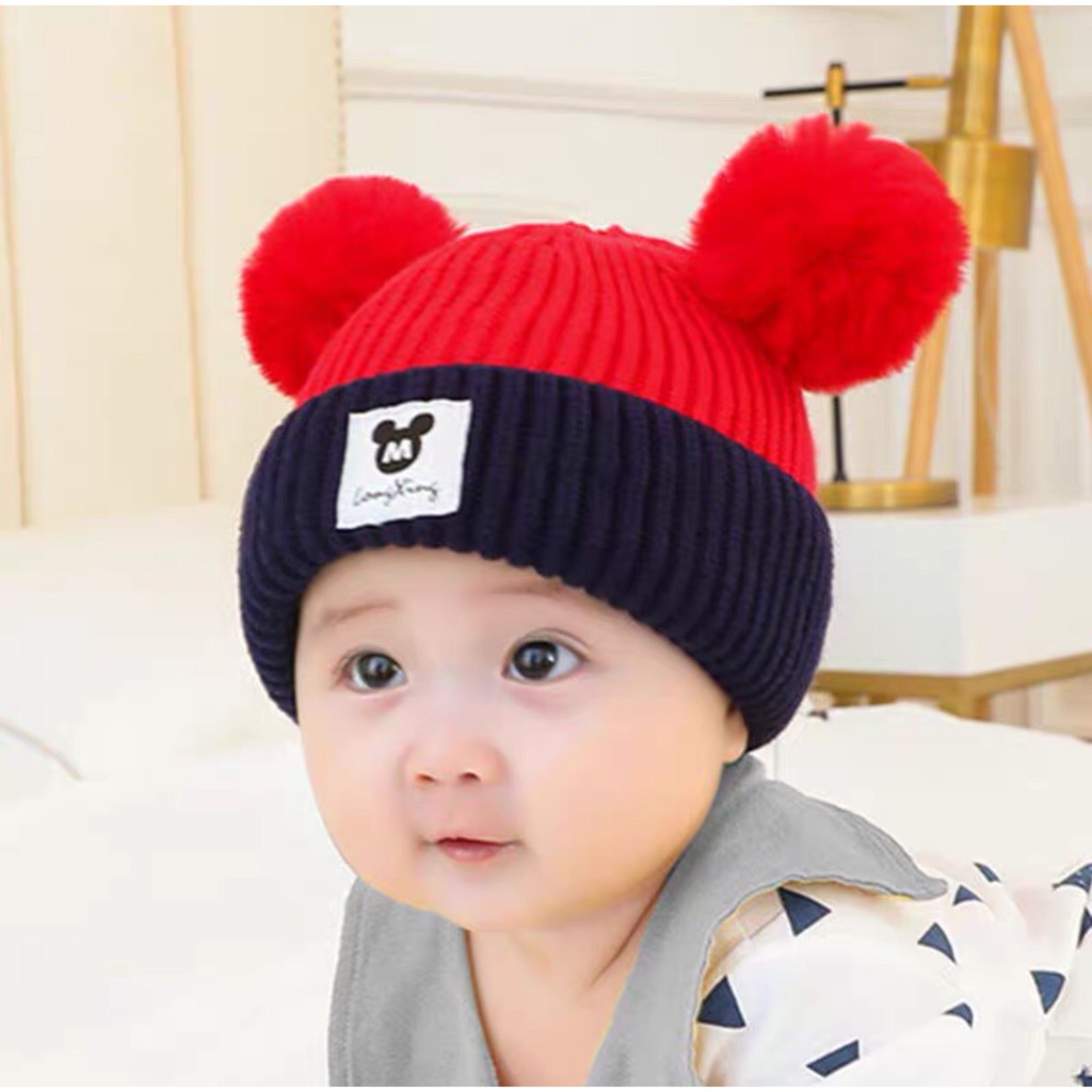 Mũ len cho bé lót nỉ tai chuột Mickey cho bé 6 tháng - 3 tuổi