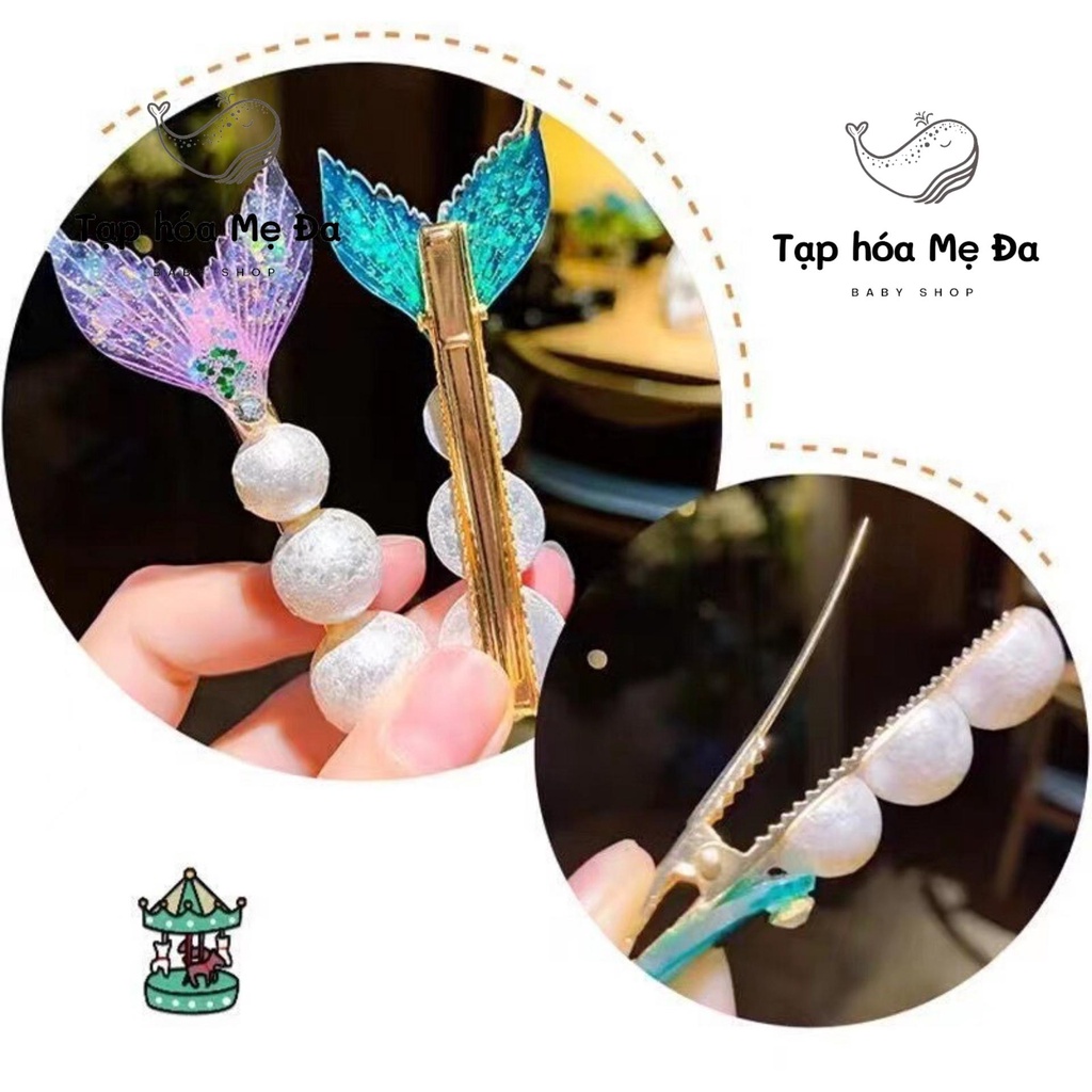 [Hot Trend] Kẹp tóc đuôi tiên cá gắn hạt trai nhân tạo lấp lánh kim tuyến phong cách Hàn Quốc dễ thương cho bé