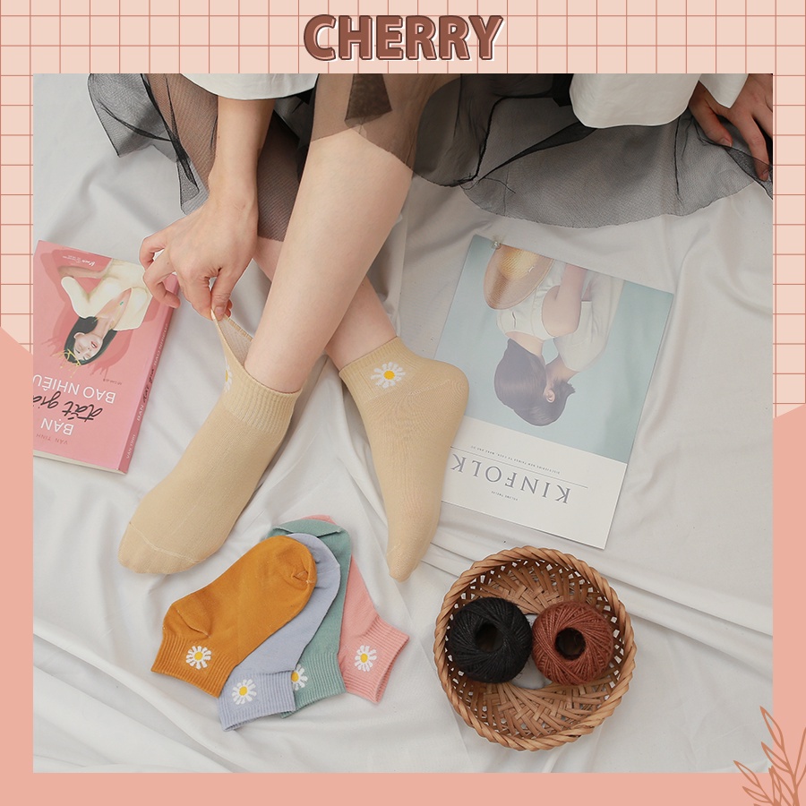 Tất Vớ Hoa Cúc Cổ Ngắn Thấp Thoáng Mát - Kháng Khuẩn Khử Mùi Chống Hôi Chân Nữ (Unisex) - T3 - Hanlly Fashion