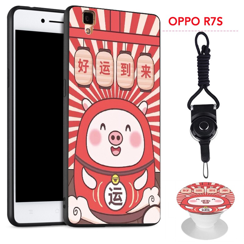 Ốp điện thoại có dây đeo kèm giá đỡ họa tiết hoạt hình dễ thương cho OPPO R7S