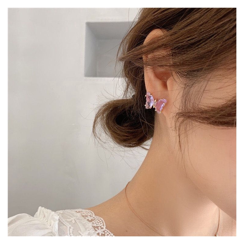 Khuyên Tai Hình Bướm Đính Đá Pha Lê Tím Sáng Tạo