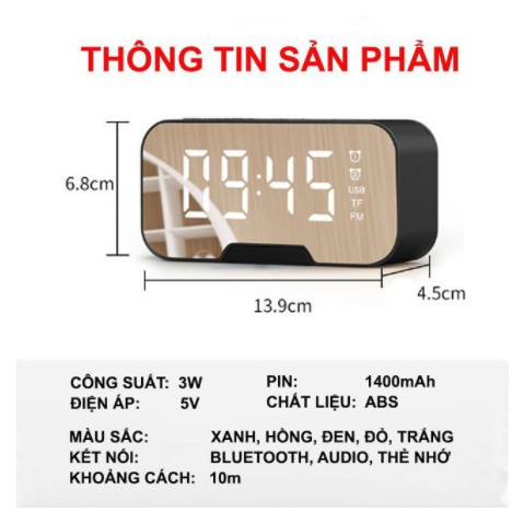 Loa bluetooth kiêm đồng hồ báo thức G10 màn hình tráng gương hiển thị đèn led nghe đài fm radio