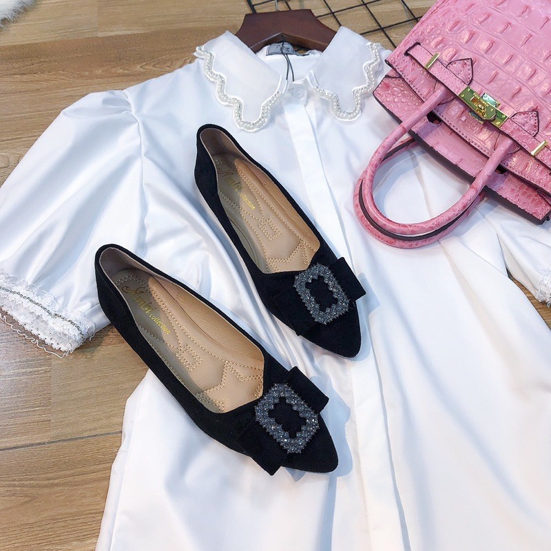 Hài nữ đính đá siêu mềm mũi nhọn chất da lộn đá đính sáng đẹp- SAOSHOP | BigBuy360 - bigbuy360.vn