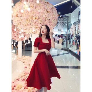 Đầm maxi dáng xòe chất kate lụa kèm đai bel