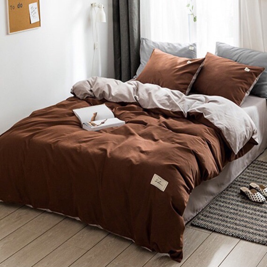 Bộ Chăn Ga Gối Cotton TC Emmibedding store cao cấp - Nâu ga be
