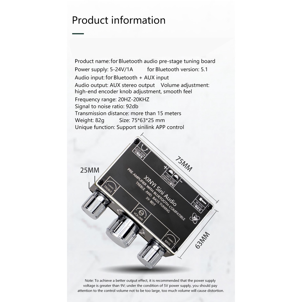 Bảng mạch DIYMORE điều chỉnh giải mã âm thanh XY-BDT Bluetooth 5.1 hai kênh âm thanh cao và thấp xoay 360 độ