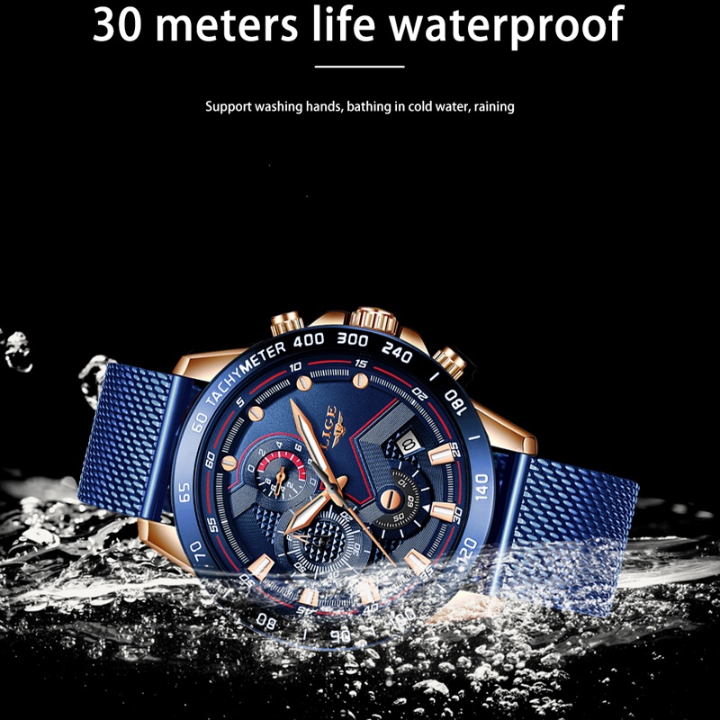 LIGE Men's Watch 9929 Fashion Quartz Top Brand Luxury Waterproof