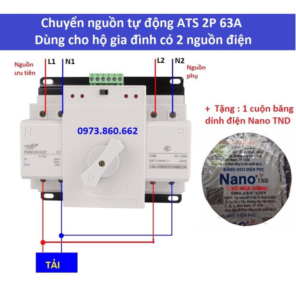 Chuyển nguồn tự động ATS 2P 63A - Dùng cho điện sinh hoạt nhà dân hộ gia đình -TBĐ