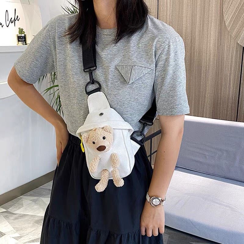 Túi Bao Tử Mini Tặng Kèm Gấu - Túi Đeo Chéo Vải Dễ Thương 0002