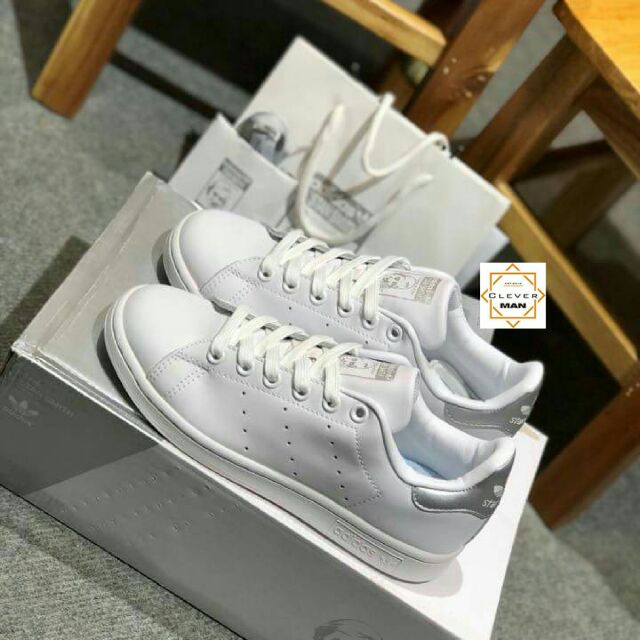 (Full phụ kiện) giày thể thao STAN SMITH gót bạc silver !!!