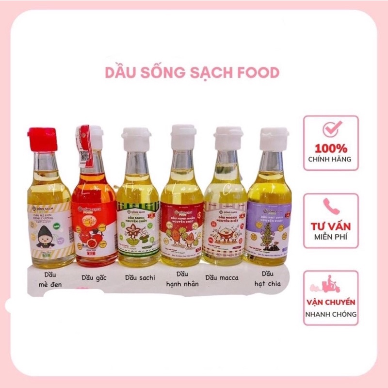 Dầu gấc/dầu mè đen/dầu hạnh nhân/dầu macca/dầu hạt chia cho bé ăn dặm Sống Sạch Food 60ml