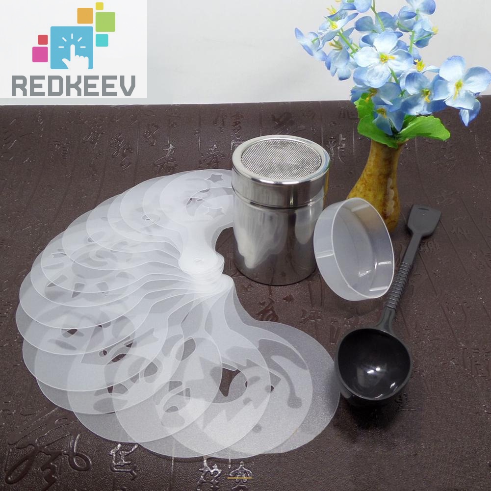 Bộ dụng cụ rắc socola và 16 khuôn tạo hình cappuccino