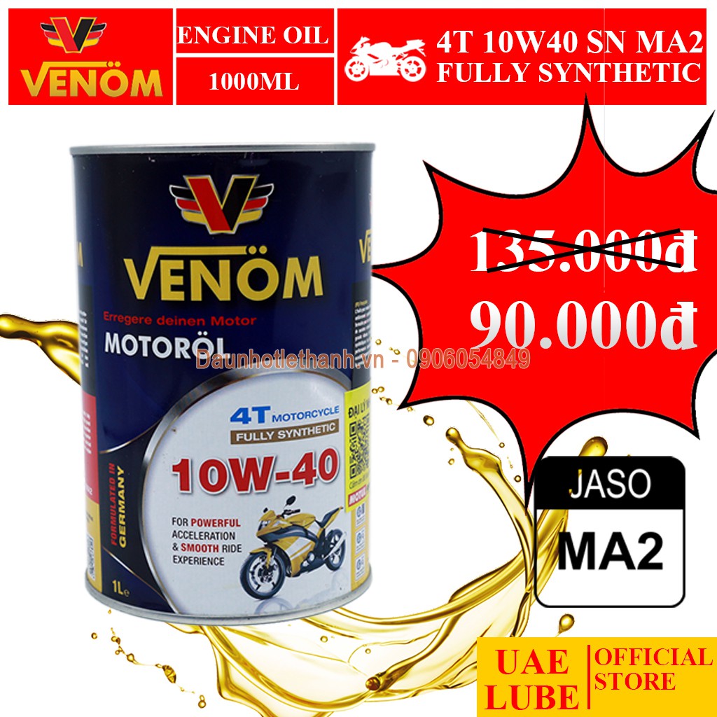 Combo 6 Lon Nhớt Tổng Hợp VENOM 4T MOTOCYCLE 10W40 SN 1000ml - VENOM 4T MOTOCYCLE FULLY SYNTHETIC - Made in UAE