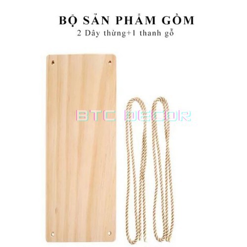 Kệ treo tường dây thừng gỗ thông 30x10 cm l Kệ treo dây thừng decor nhà cửa gắn tường gỗ thông cao cấp DORIS ACCESSORIES