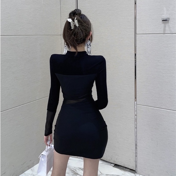 Áo Thun Tay Dài Cổ Đứng Ôm Dáng Co Giãn Thời Trang Hàn Quốc Quyến Rũ Cho Nữ