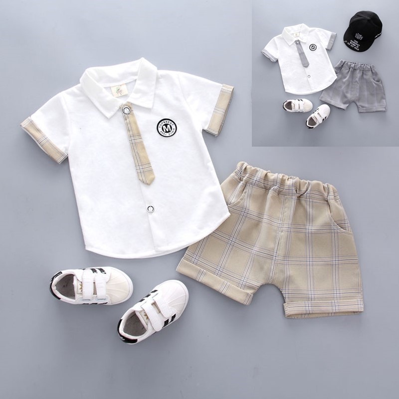 Bộ trang phục 2 mảnh áo thun tay ngắn quần short phong cách Hàn Quốc cho bé trai