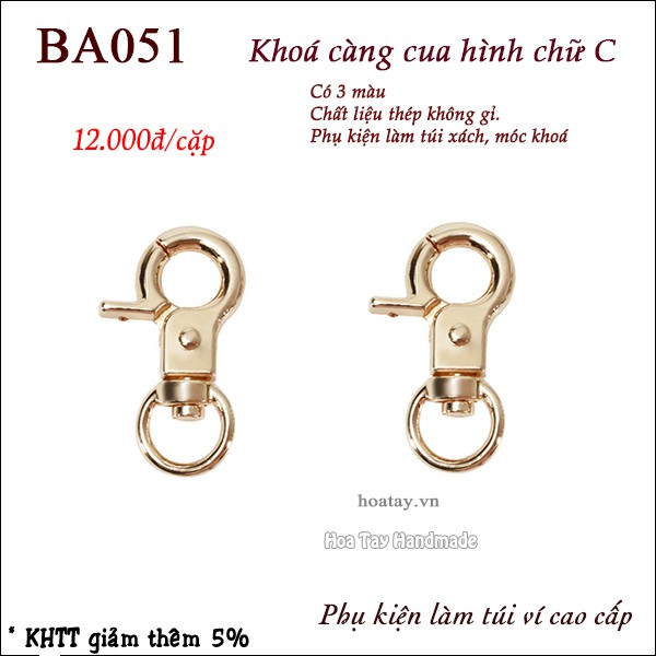 Khoá càng cua cao cấp hình chữ C - Phụ kiện làm túi ví BA051