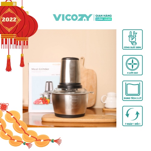 [Mã INCU20 giảm 20K đơn 150K] Máy xay thịt cầm tay đa năng VICOZY cối inox 2L, công suất 300W