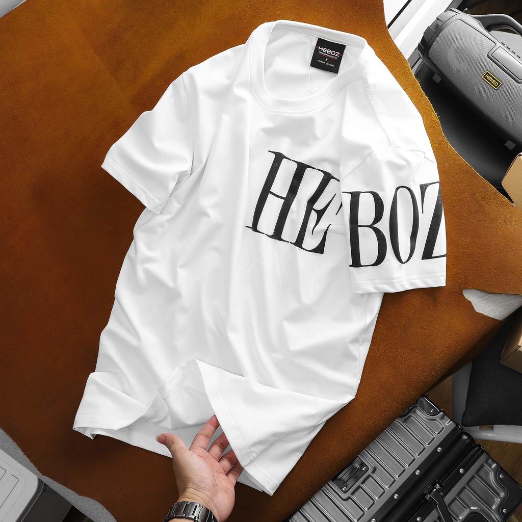 Áo thun nam cổ tròn in chữ denim HEBOZ 3M, chất vải cotton 4 chiều cao cấp - 00001200