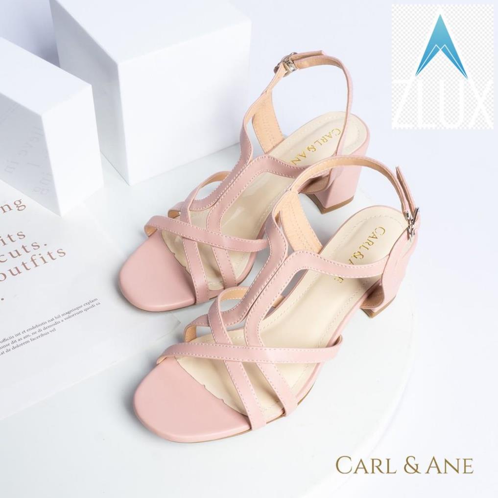 ️🎽 Carl & Ane - Giày sandal phối dây nữ mũi vuông gót cao 5cm màu nude _ CS002 ️🎽