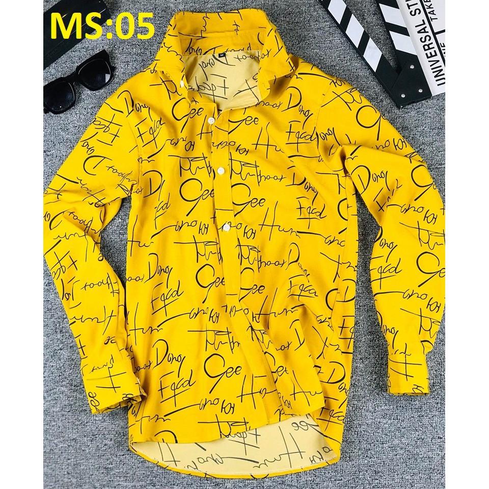 ÁO SƠ MI Nam Dài Tay Chất Lụa Họa Tiết Chữ Ký Vàng, Phom Chuẩn, ms05 | BigBuy360 - bigbuy360.vn