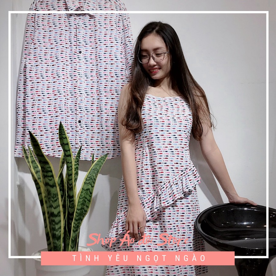 Bộ áo váy sơ mi cặp, đồ đôi nam nữ dễ thương, chất đẹp để chụp hình cưới, đi du lịch