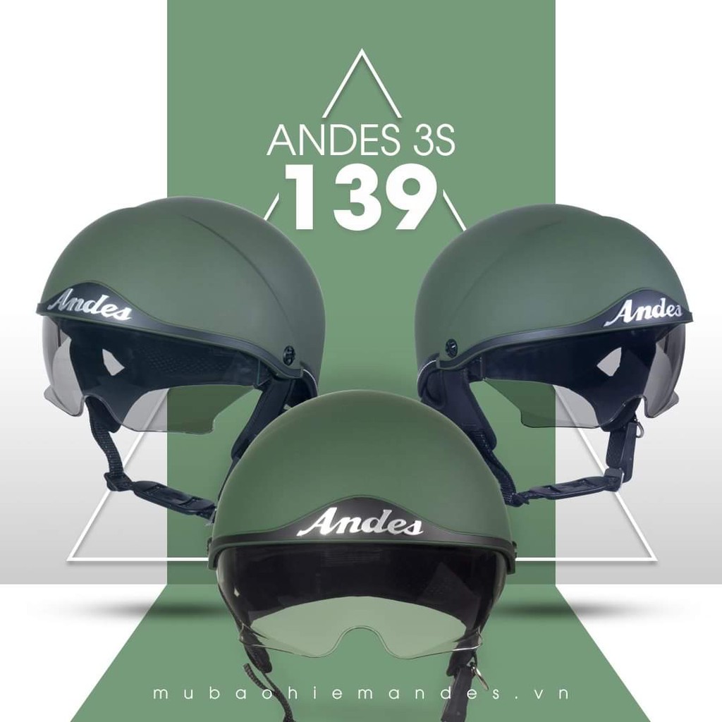 Mũ Bảo Hiểm ANDES 139 Kính DấuLòng Nón Tháo Gặt .