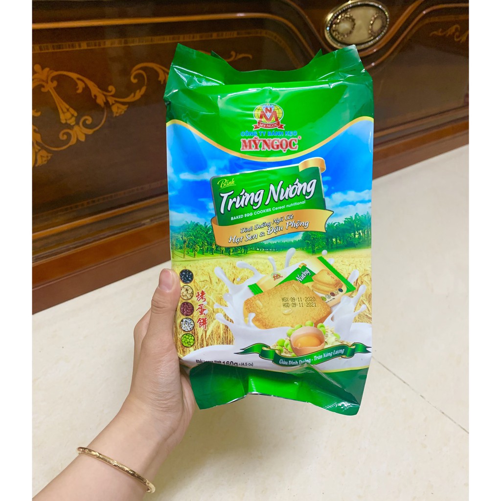 MỸ NGỌC _ 160g Bánh trứng nướng DINH DƯỠNG ĐẬU PHỘNG & sữa tươi - Cereal baked egg cake with Peanut 160g
